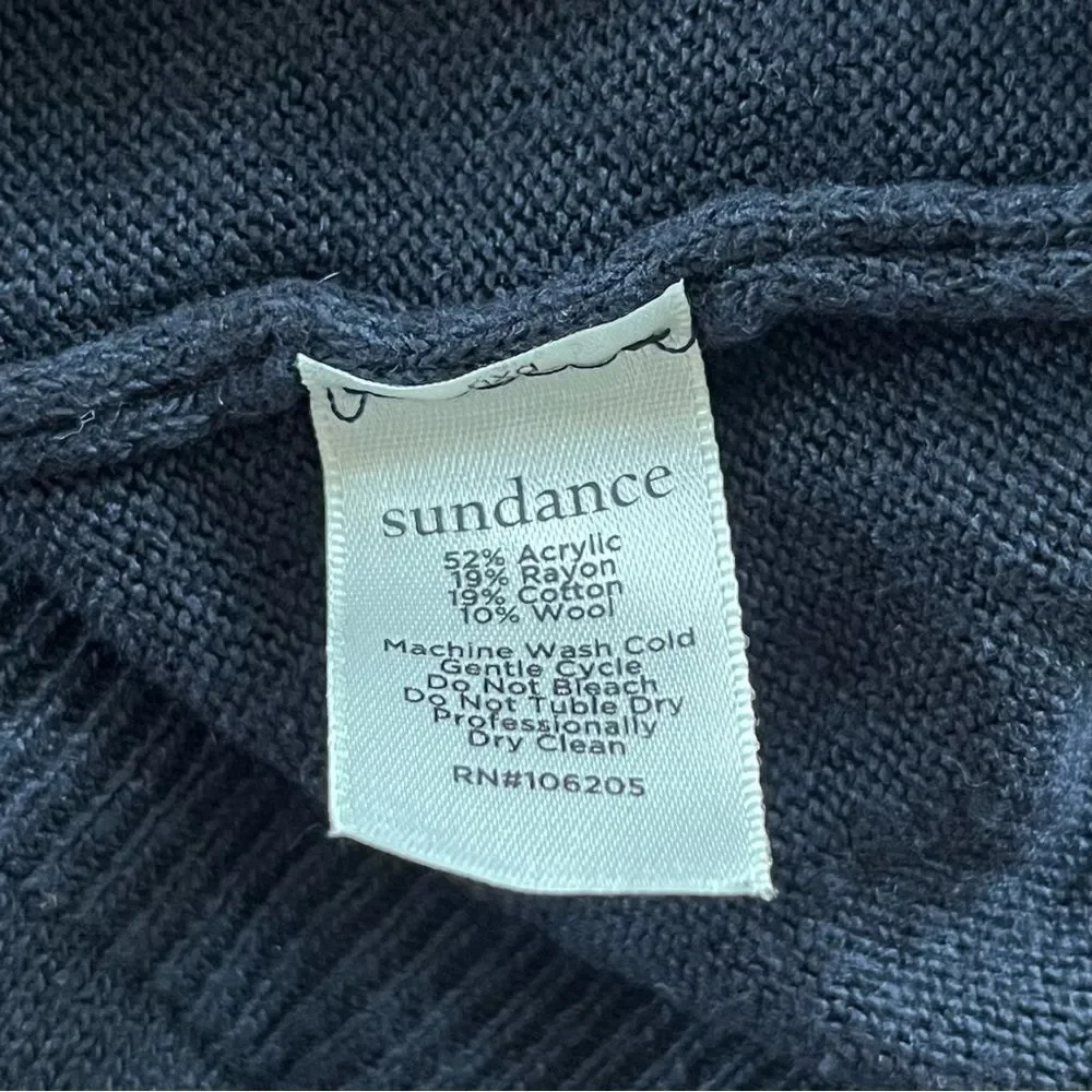 Sundance Sweater Size Large Wool Cotton Bell Sleeve Boho Navy Knit